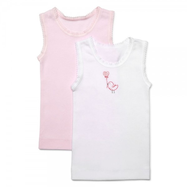 Marquise Singlet 2-Pack - White Birdy/Pink Size 1