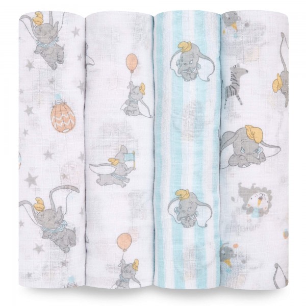 Aden & Anais Disney Essentials Classic Muslin Swaddle Plus 4 Pack Dumbo New Heights