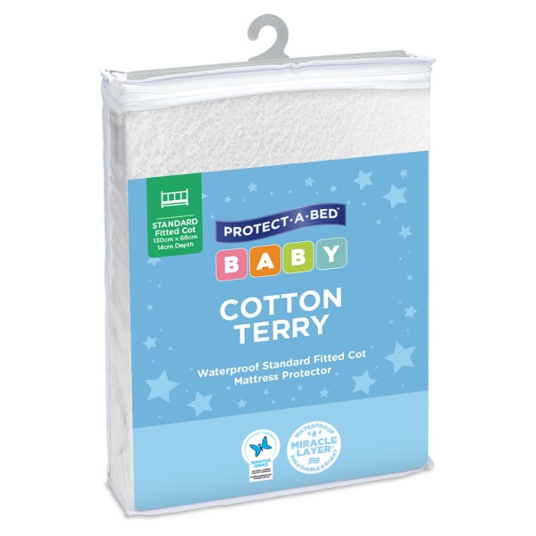 Protect-A-Bed Cotton Terry Waterproof Fitted Cot Mattress Protector