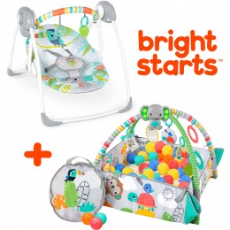 Bright Starts Rainforest Portable Swing & 5 in 1 Ball Pit Gym Bundle