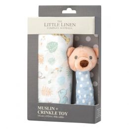 Little Linen Muslin Wrap & Crinkle Toy - Safari Bear