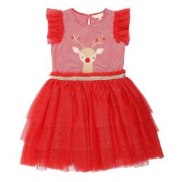 Minihaha Christmas Reindeer Dress Red (Size 3-5Y)