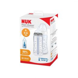 NUK First Choice Plus 300ml No Colic Teat Temperature Control Feeding Bottle 2 Pack