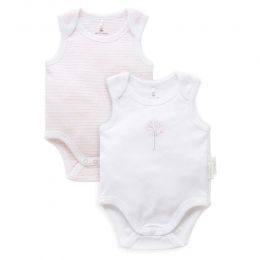 PureBaby Singlet Bodysuit 2-Pack - White/Pale Pink Melange Stripe