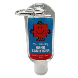 Alcohol Based Hand Sanitiser Gel 50ml - Mr Strong Theme with Backpack Clip